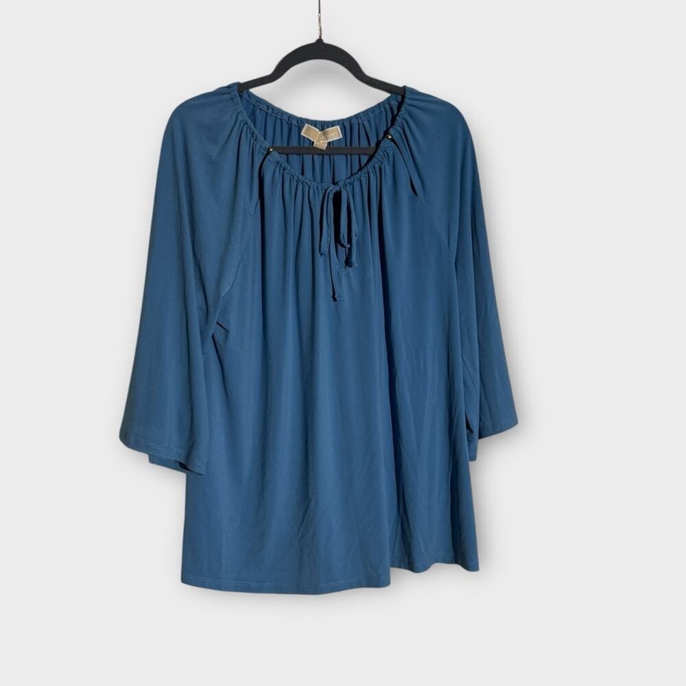 NEW MICHAEL Michael Kors Blue Peasant Keyhole Blouse, 1X - Picture 2 of 13